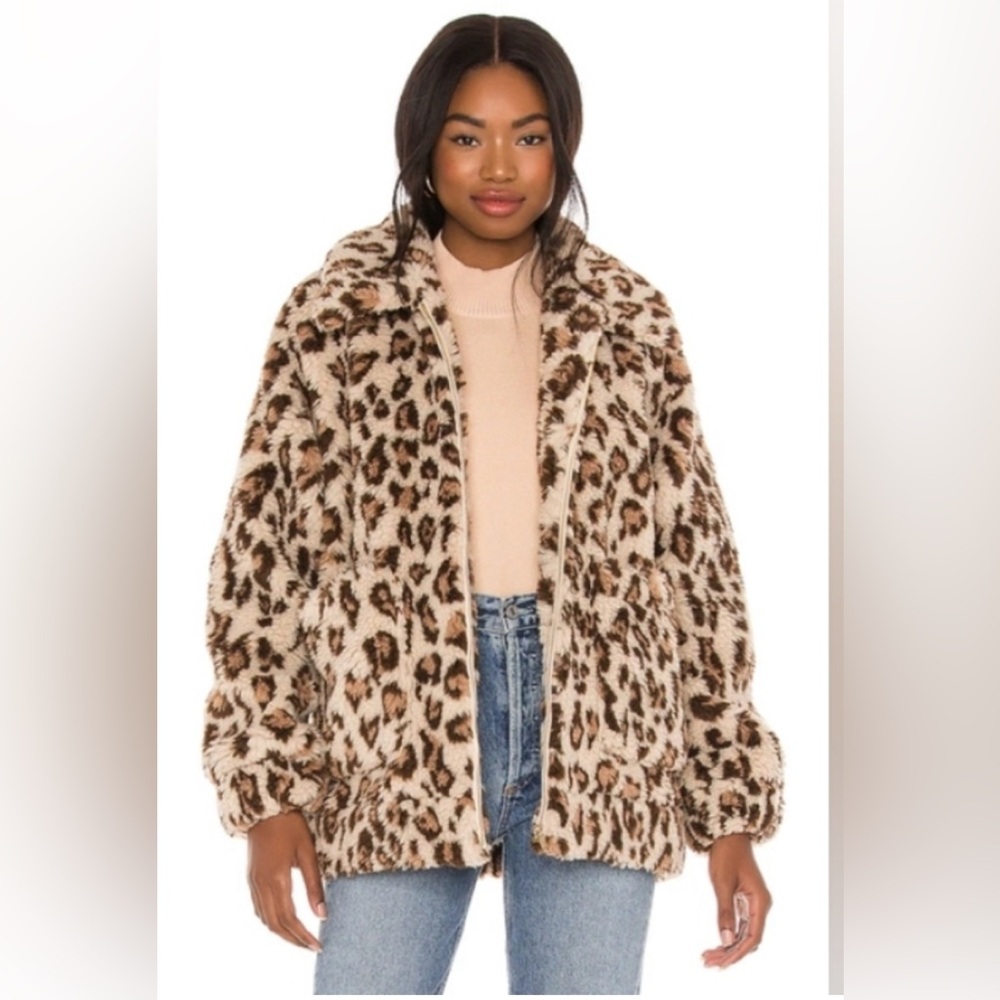 Show Me Your MuMu Cordelia leopard print teddy jacket, size small